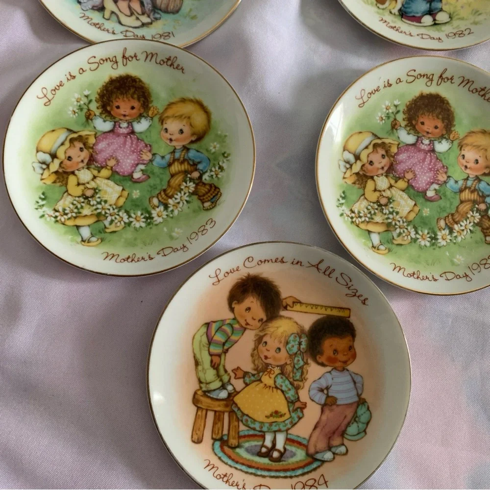 Avon Mother’s Day Collectible Porcelain Plates Set of 7 Children Illustrations